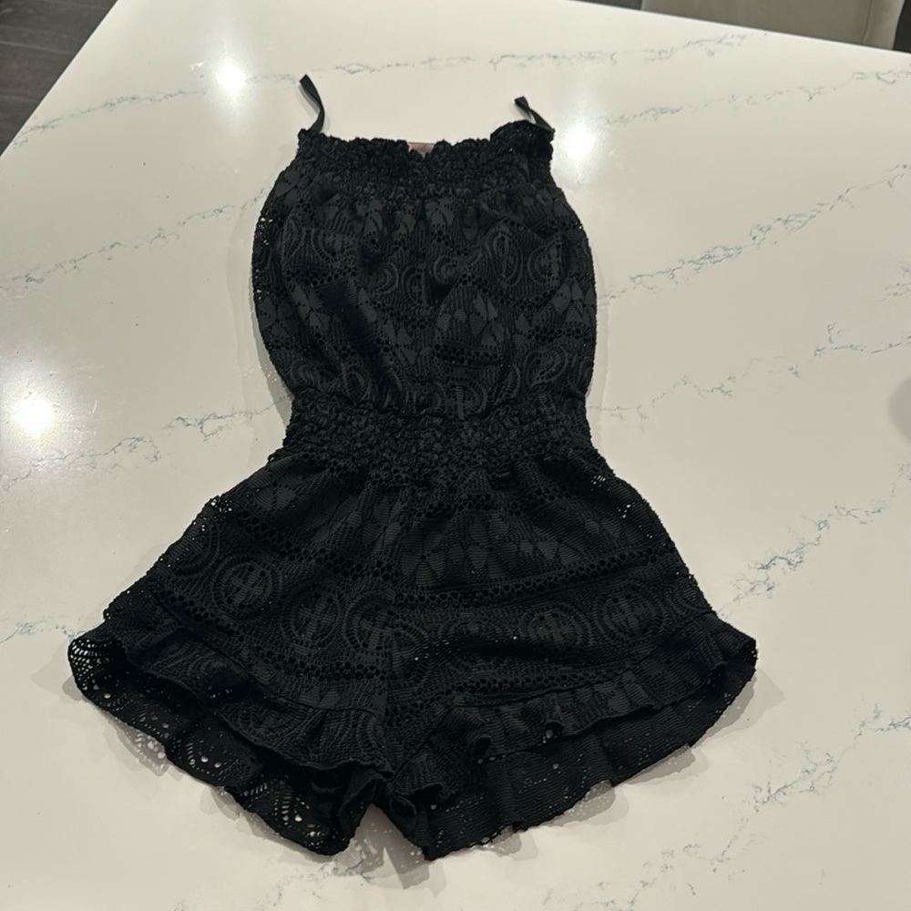 One piece black crusher beach coverup size 8